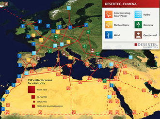 40 DESERTEC Map par 330x240 Δυνατότητα Συγκεντρωτικών Ηλιακών Συστημάτων CSP παραγωγής ηλεκτρικής ενέργειας και στην Ελλάδα.